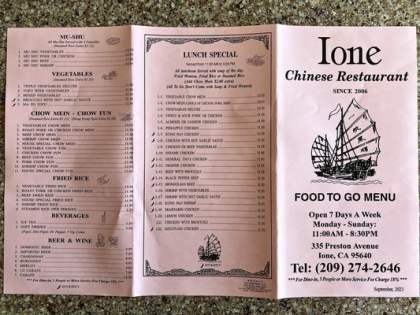 Menu for Ione Chinese Restaurant