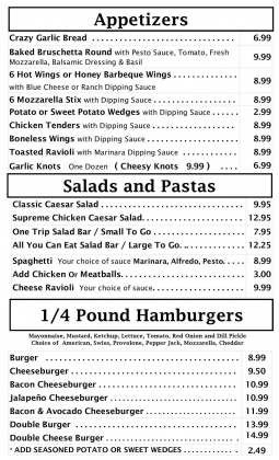 Menu for Paisano's Pizzeria