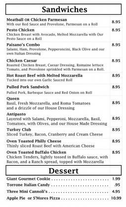 Menu for Paisano's Pizzeria