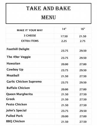 Menu for Paisano's Pizzeria