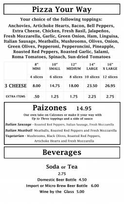 Menu for Paisano's Pizzeria