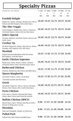 Menu for Paisano's Pizzeria